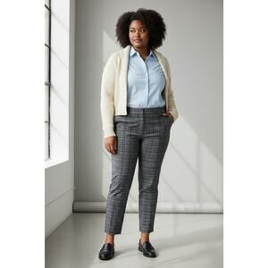 EVRI Women's Plus Black Gray Pink Plaid Trousers Business Pants Ankle Size 16W